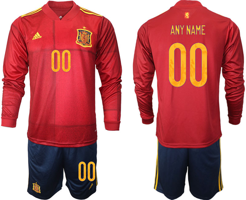 Cheap Men 2021 European Cup Spain home Long sleeve custom soccer jerseys